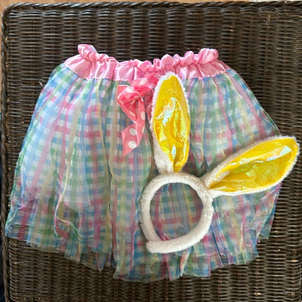 Girl's Pastel Easter Tulle Skirt w/ Bunny Ears Costume Dress Up 6 7 8